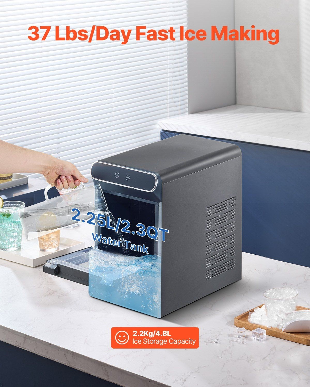 Stainless Nugget Ice Maker – 37lb/Day, Self-Cleaning, Quiet 55dB gallery