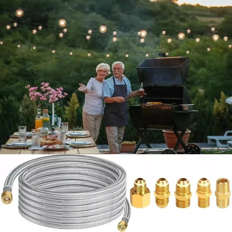 12FT Stainless High Pressure Braided Propane Hose Extension with Conversion Coup gallery