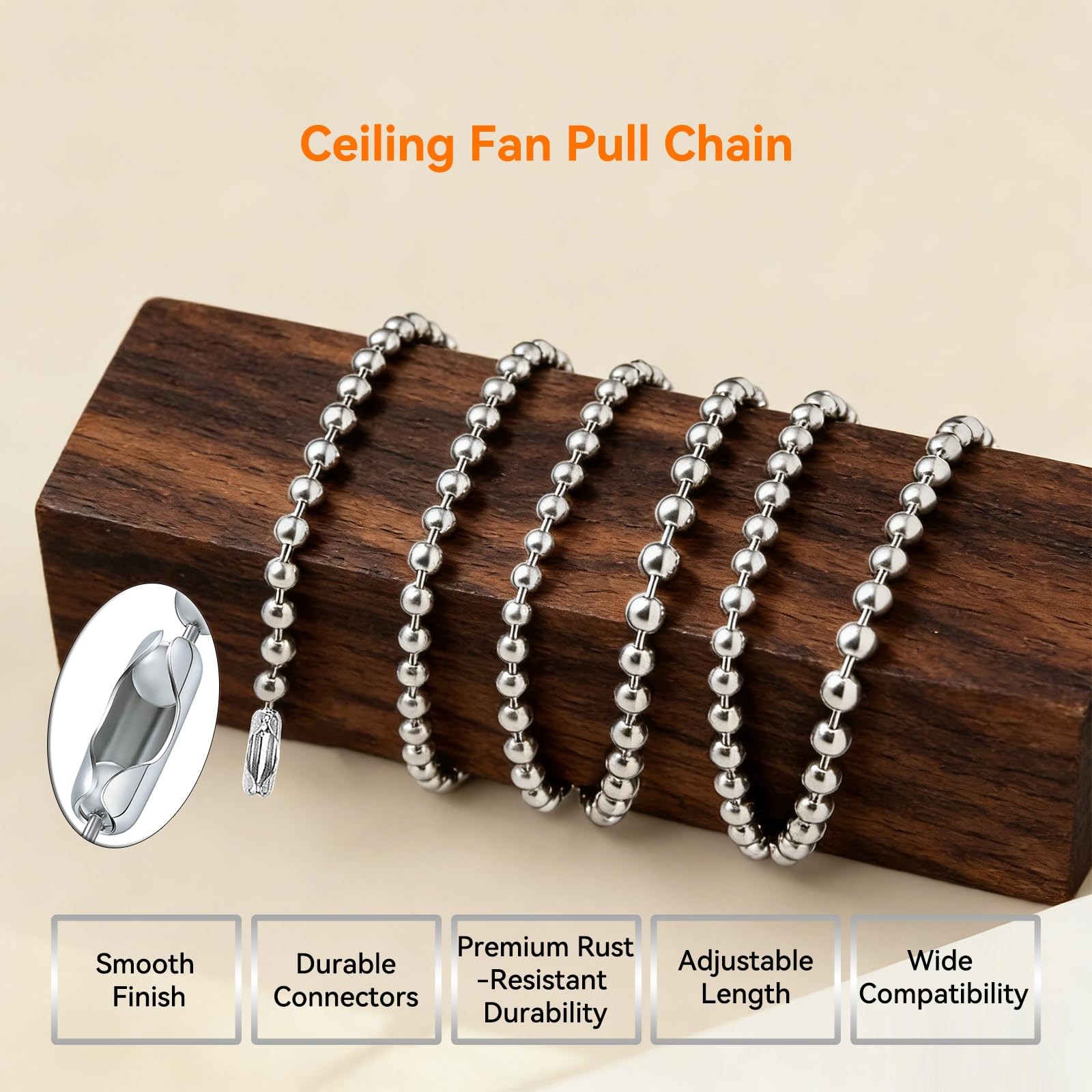 Ceiling Fan Pull Chain Extension 120 Inch Ball Chain 3mm 12 Connectors Rust Proo gallery
