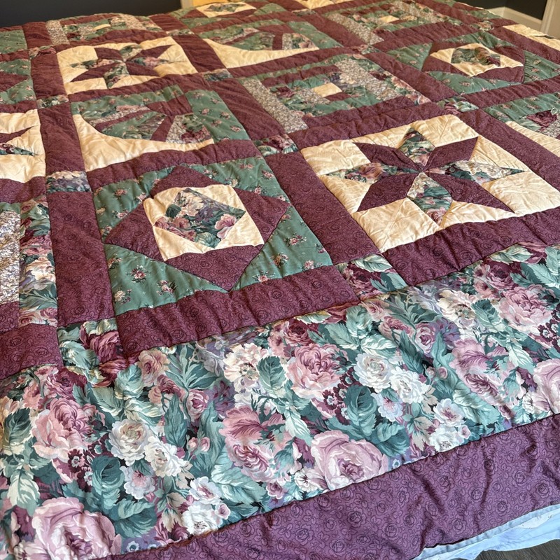 Quilt Comforter Cotton Blend Size 101x105” Sampler Design Purple Teal gallery