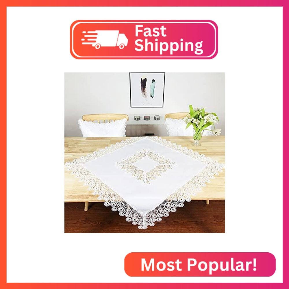 BrekSdat Lace Tablecloth for Rectangle Dining Tables 33 x 33 Inches White Dandel gallery