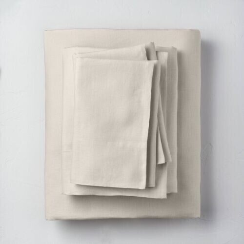 Casaluna California King 100% Washed Hemp Solid Sheet Set Snowfall White gallery