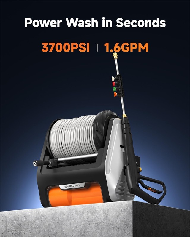 Giraffe Tools Wall Mount Pressure Washer PRO 100FT Retractable Hose Max 3700 PSI gallery