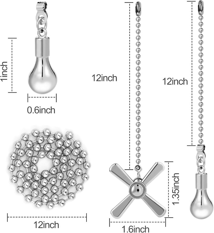 Ceiling Fan Pull Chain Set Light and Fan Decorative 12 Inch 3mm Beaded Chains gallery