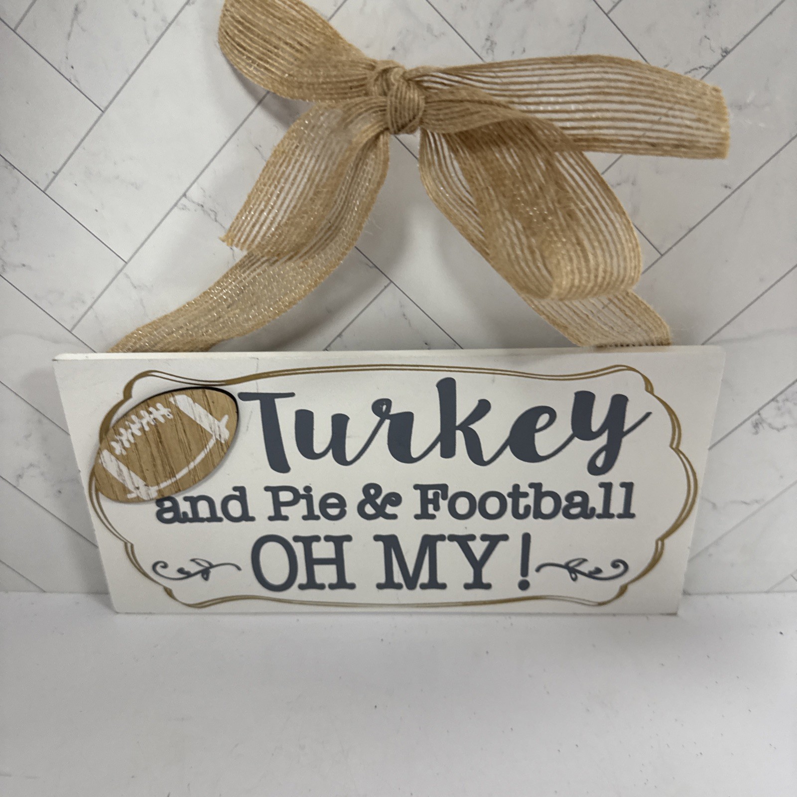 Creative Co-Op Fall into Color Hanging Wood Wall Decor Turkey & Pie & Football gallery