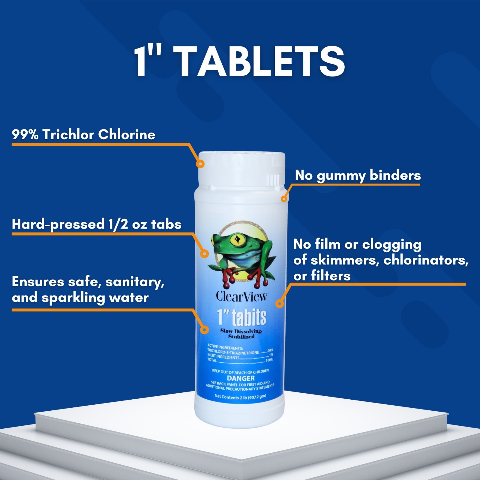 1" Inch Chlorine Tablets for Pools, Hot Tubs, & Spas w/ Floater - 2 Lbs (2 Pack) gallery