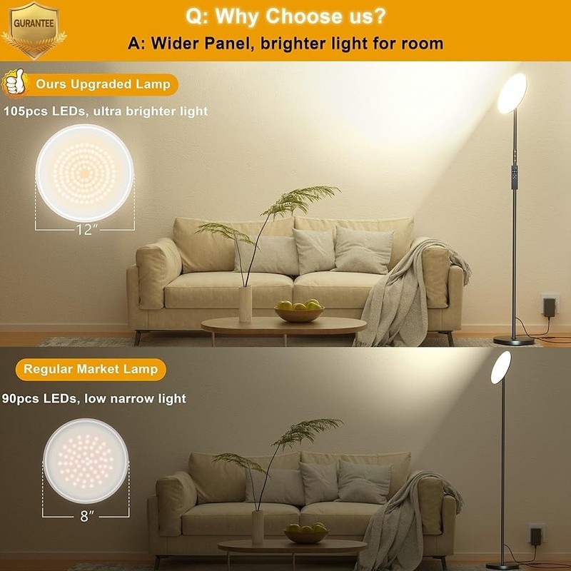 Stepless Dimming LED Floor Lamp Remote Control Eye Caring Rotatable Heavy Base gallery
