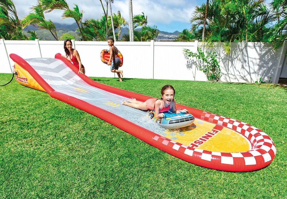 Intex Racing Inflatable Fun Slide 221in x 47in x 30in with 2 Surf Riders gallery