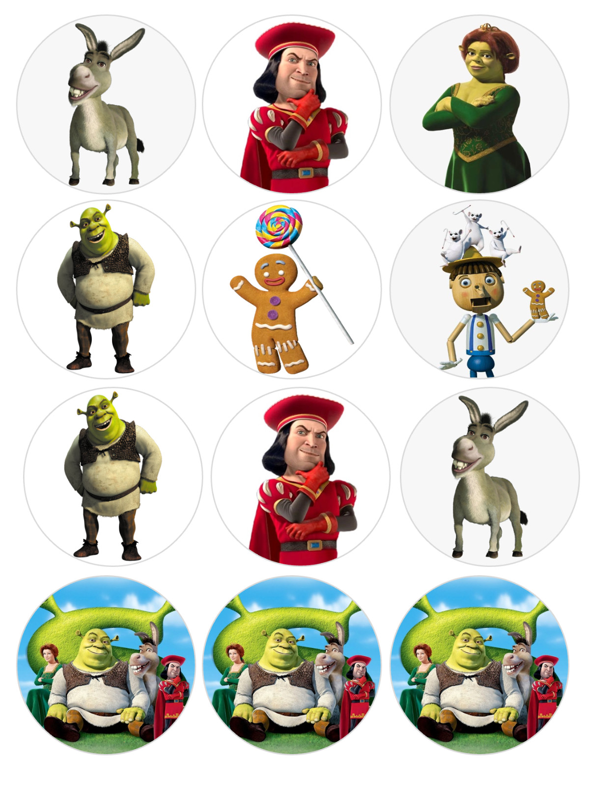 12 count Shrek Edible Image rounds, Wafer paper, pre cut, choose your size gallery