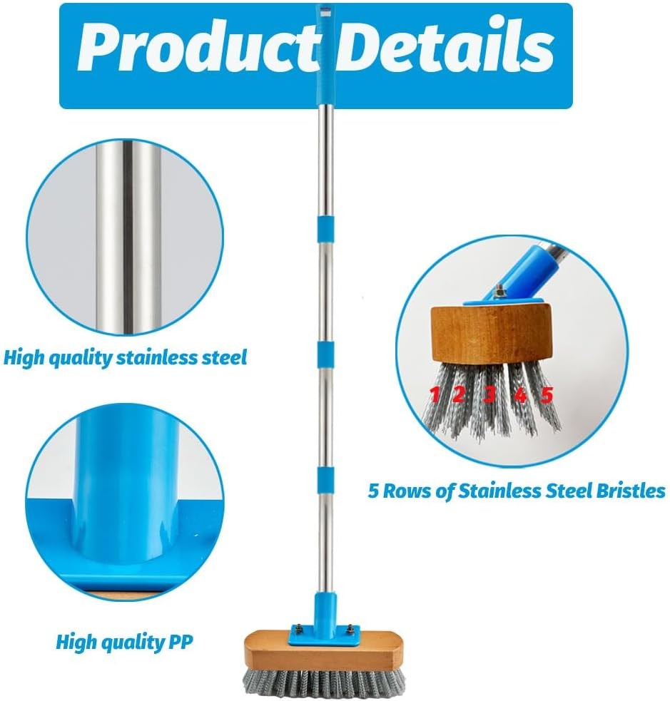 Stainless Steel Deck Scrub Brush With Long Handle 60" Heavy Duty Floor Scrubber gallery