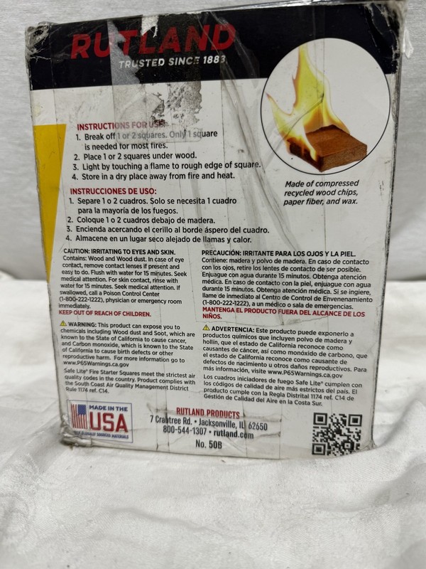 Rutland Safe Lite Fire Starter Squares 144Ct Paraffin Wax Non Toxic Outdoor Use gallery