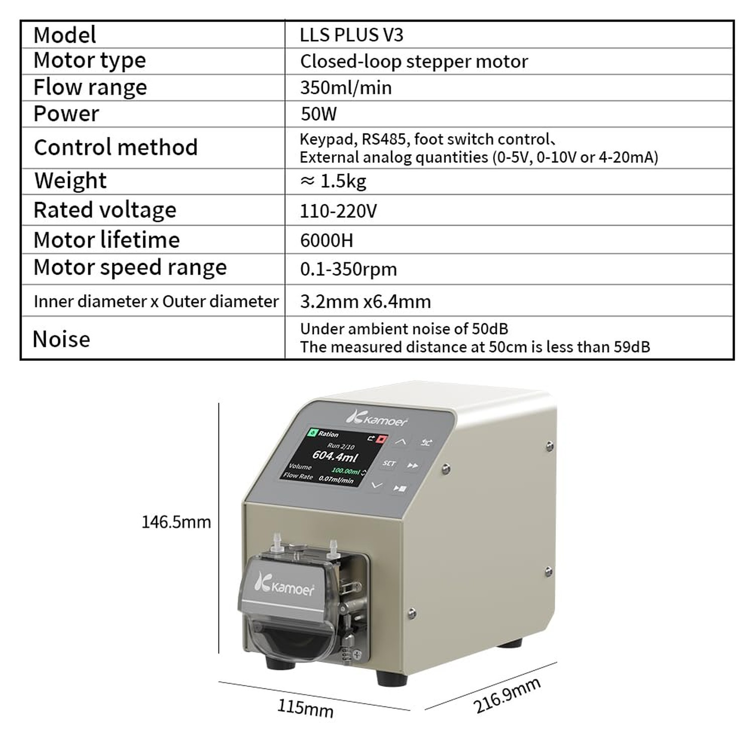 Kamoer LLS Plus V3 Intelligent peristaltic pump 0-180ml/min low flow 110V-220... gallery
