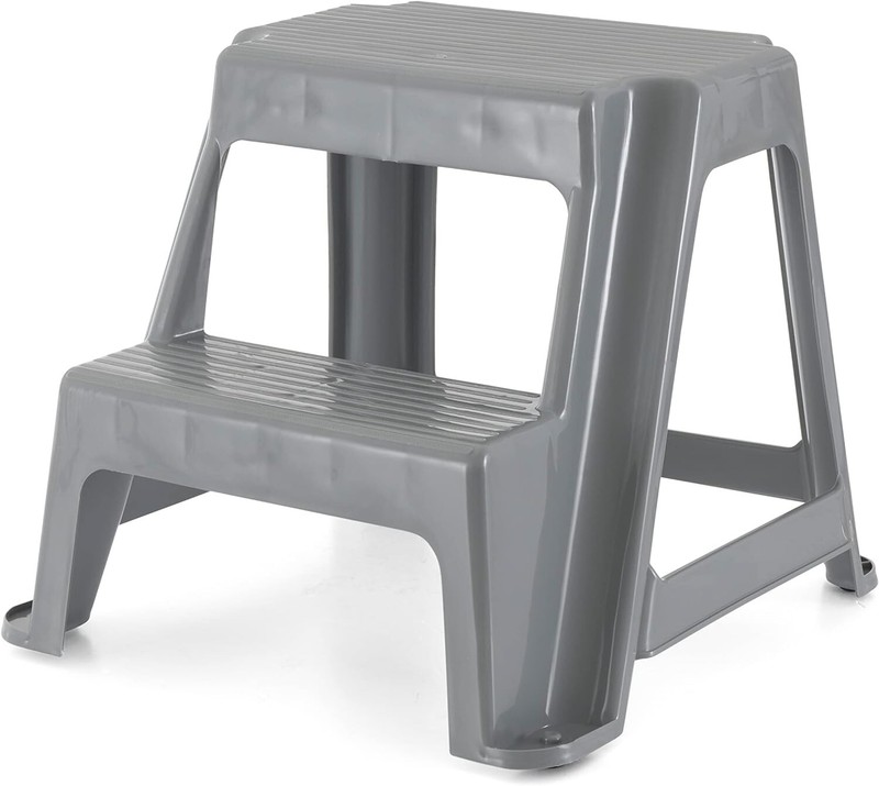 2-Step Molded Plastic Stool Cutout Handle Non Slip Step Tread 300 Pound Capacity gallery