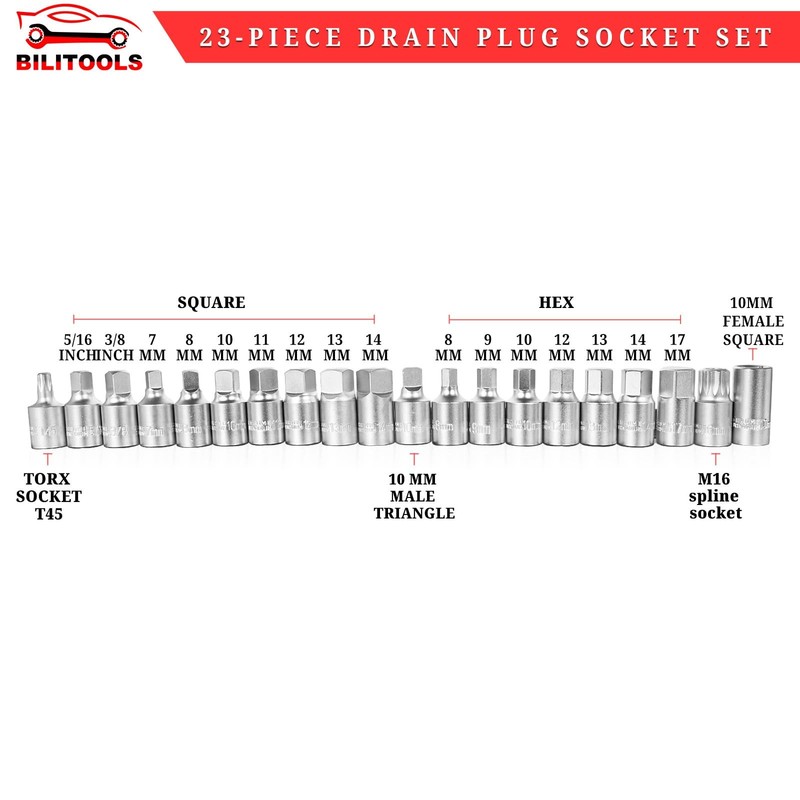 23-Piece Drain Plug Socket Set, 3/8" Drive Oil Drain Plug Key for Back Axle, ... gallery