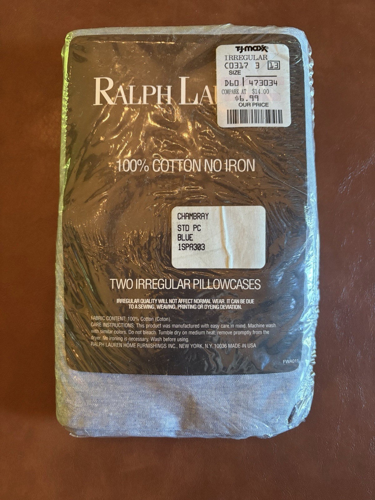 NEW Ralph Lauren Blue Chambray Standard Pillowcases Set Of 2 Irregular Vtg USA gallery
