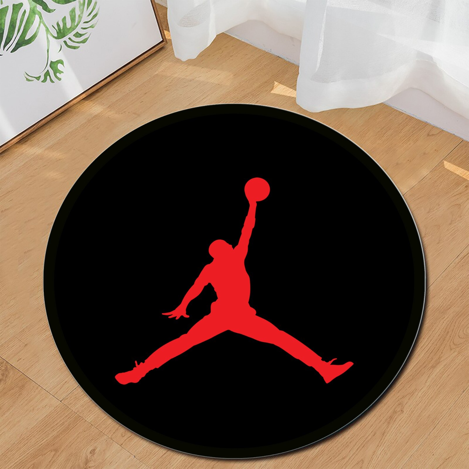 Basketball Inspired Round Rug - Black and Red Sports Theme Carpet for Fans gallery