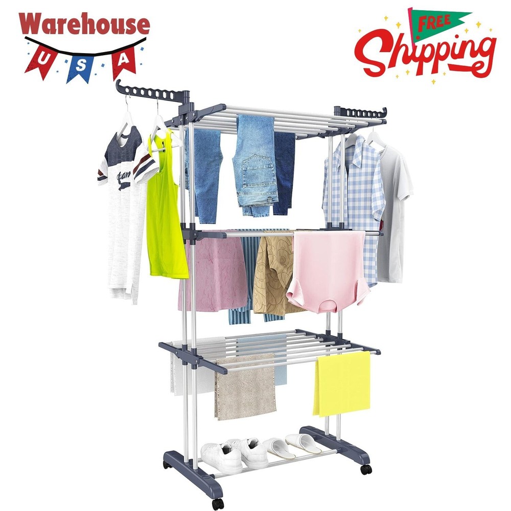Clothes Drying Rack, Oversized 4-Tier(67.7" High) Foldable Stainless Steel