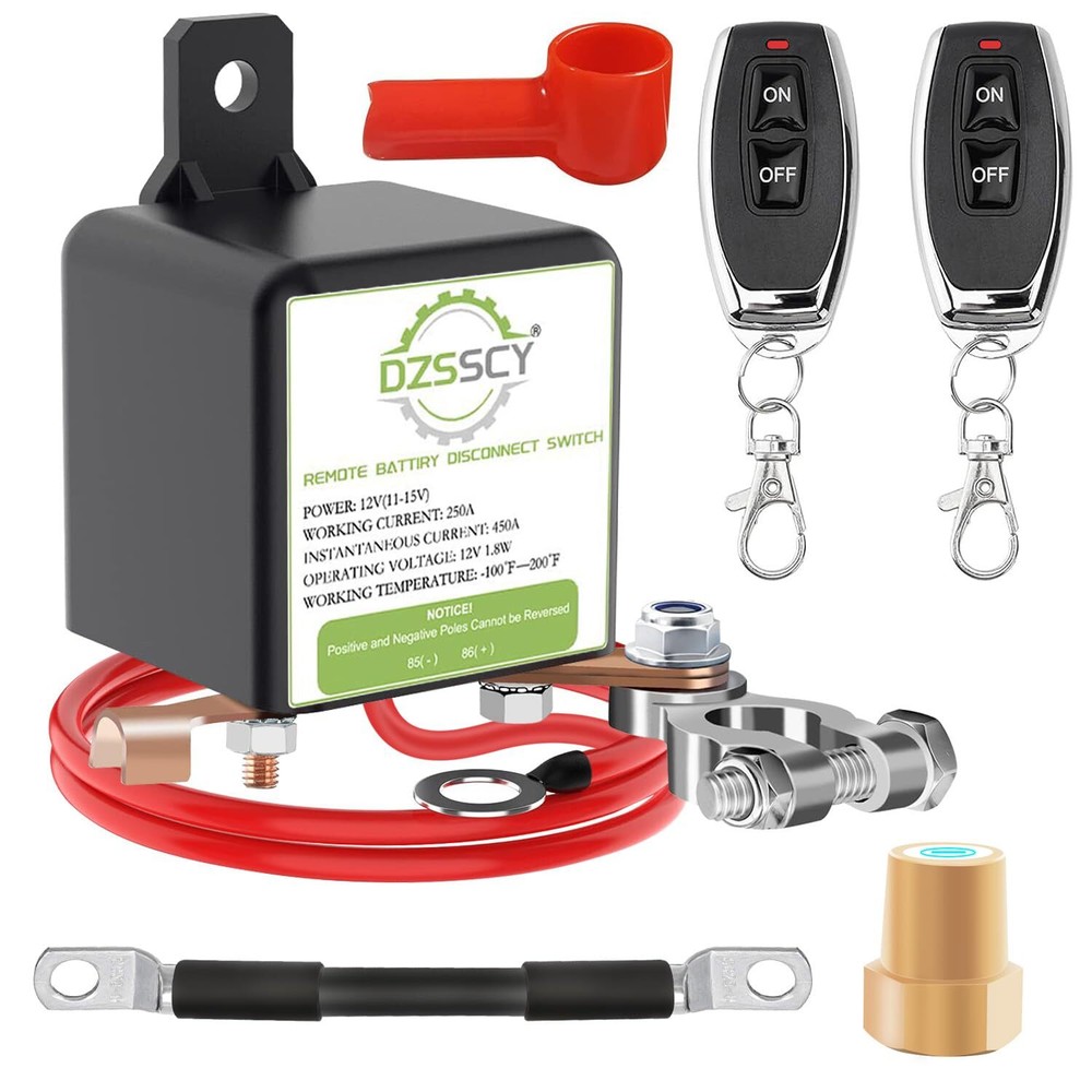Remote Battery Disconnect Switch 12v, 250A, with Long Negative Wire
