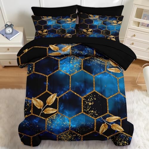 Comforter Set Size, Luxury Geometric Hexagon 7 Pcs Queen Sapphire Marble gallery