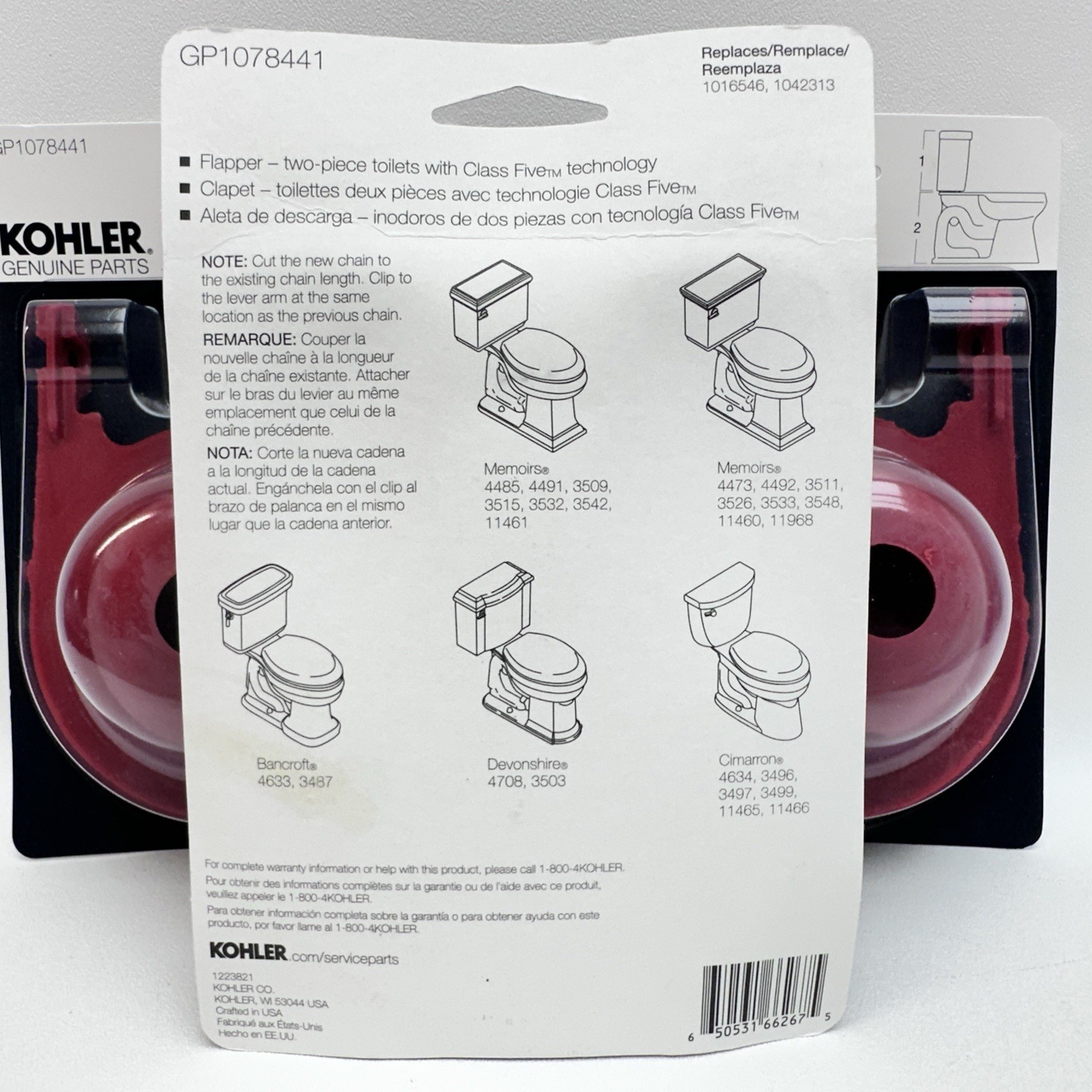 (3) Kohler Class 5 Toilet Flapper For Two-Piece Toilets - Model GP1078441 - NEW gallery