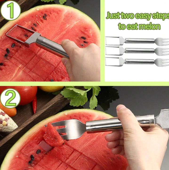 1 pc 2-In-1 Watermelon Fork Slicer & Cutter, Stainless Steel Summer Kitchen Tool gallery