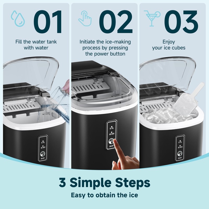 Countertop Ice Maker w/ Handle & Scoop, 26lbs/Day, 9 Bullet Ice, Portable gallery