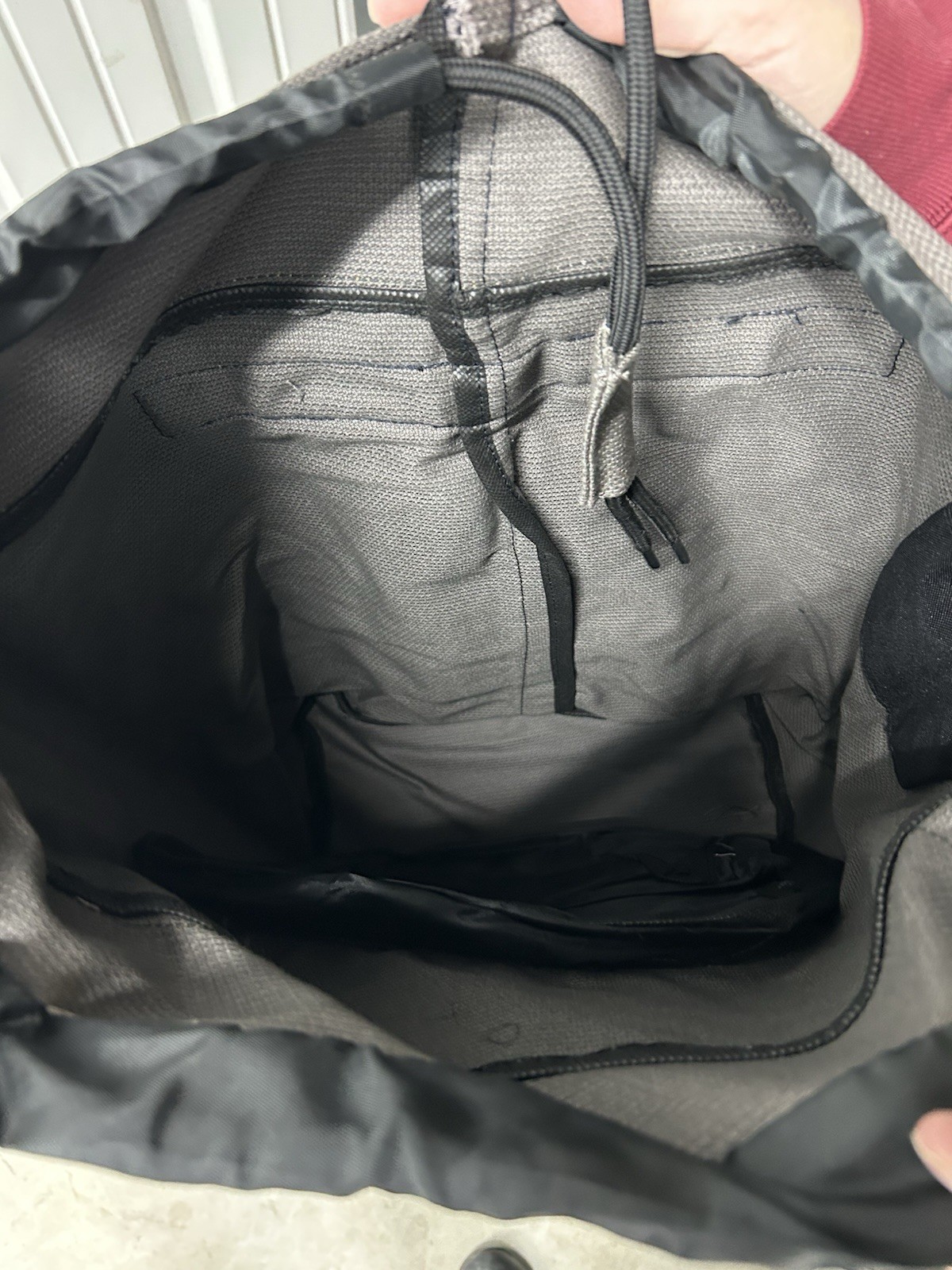 Kitsune Gray Black Hiking Backpack Drawstring Zip Front Pocket Adjustable Straps 2