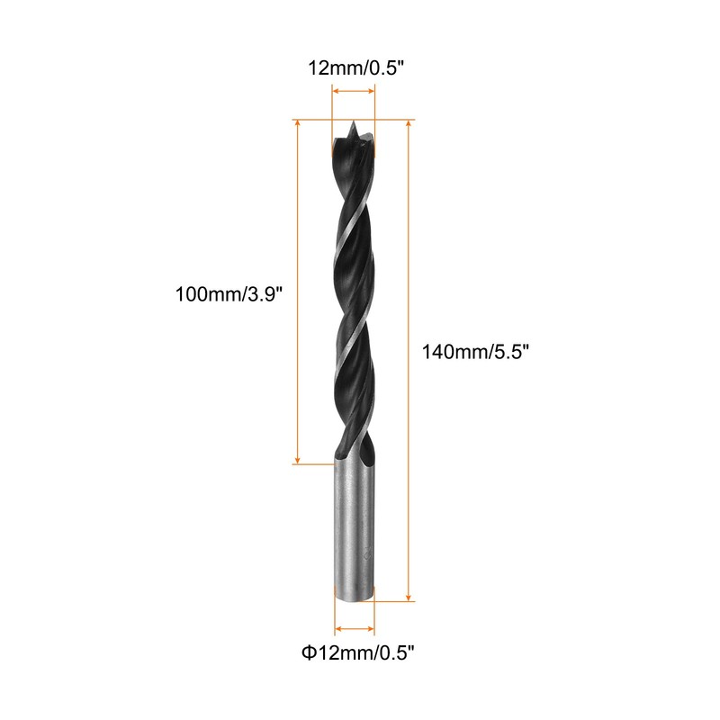 2pcs Brad Point Drill Bits Dia 12mm/0.5" 45# Steel Round Shank Drill 140mm gallery