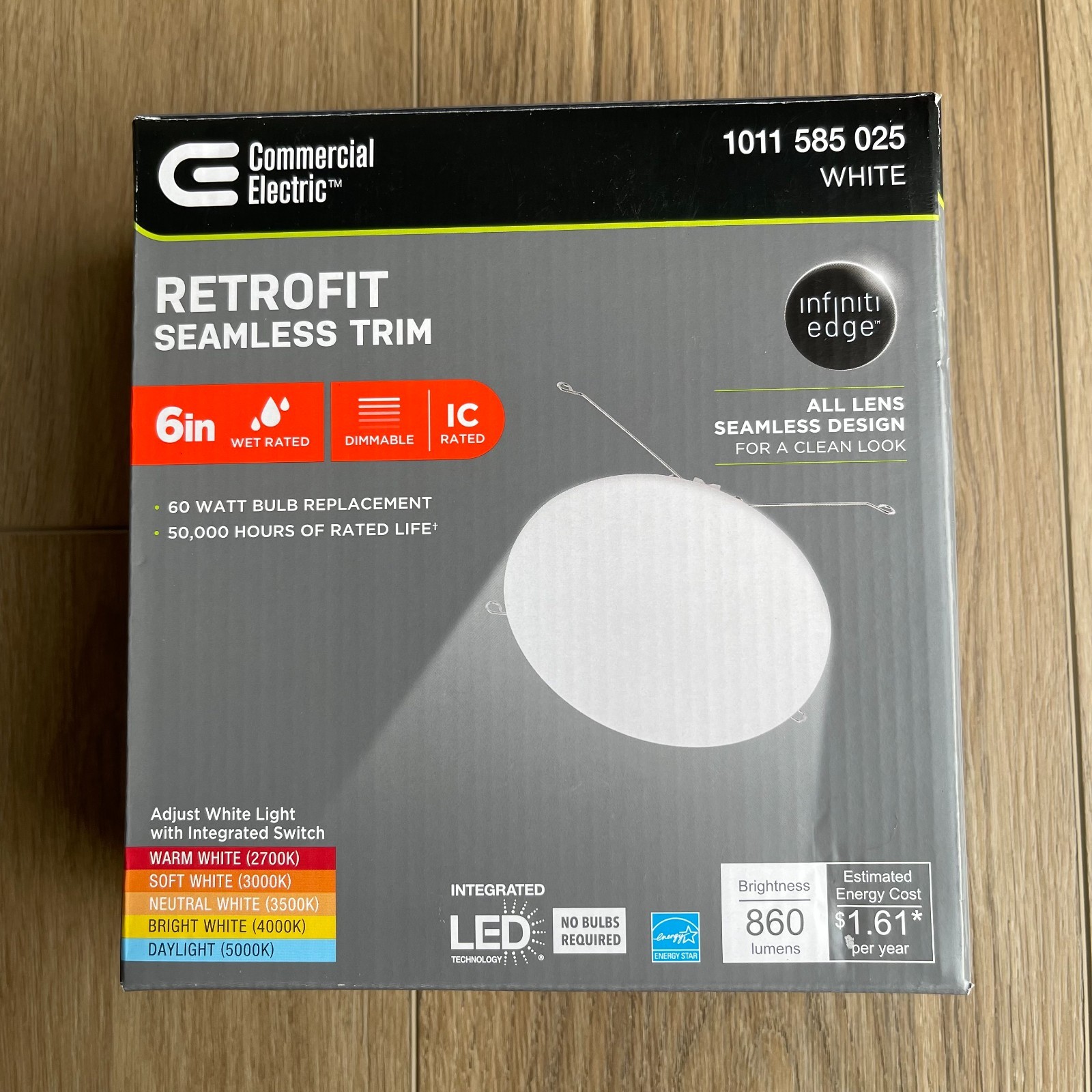 Commercial electric 92216 6" LED InfinitiEdge Retrofit Seamless Trim gallery