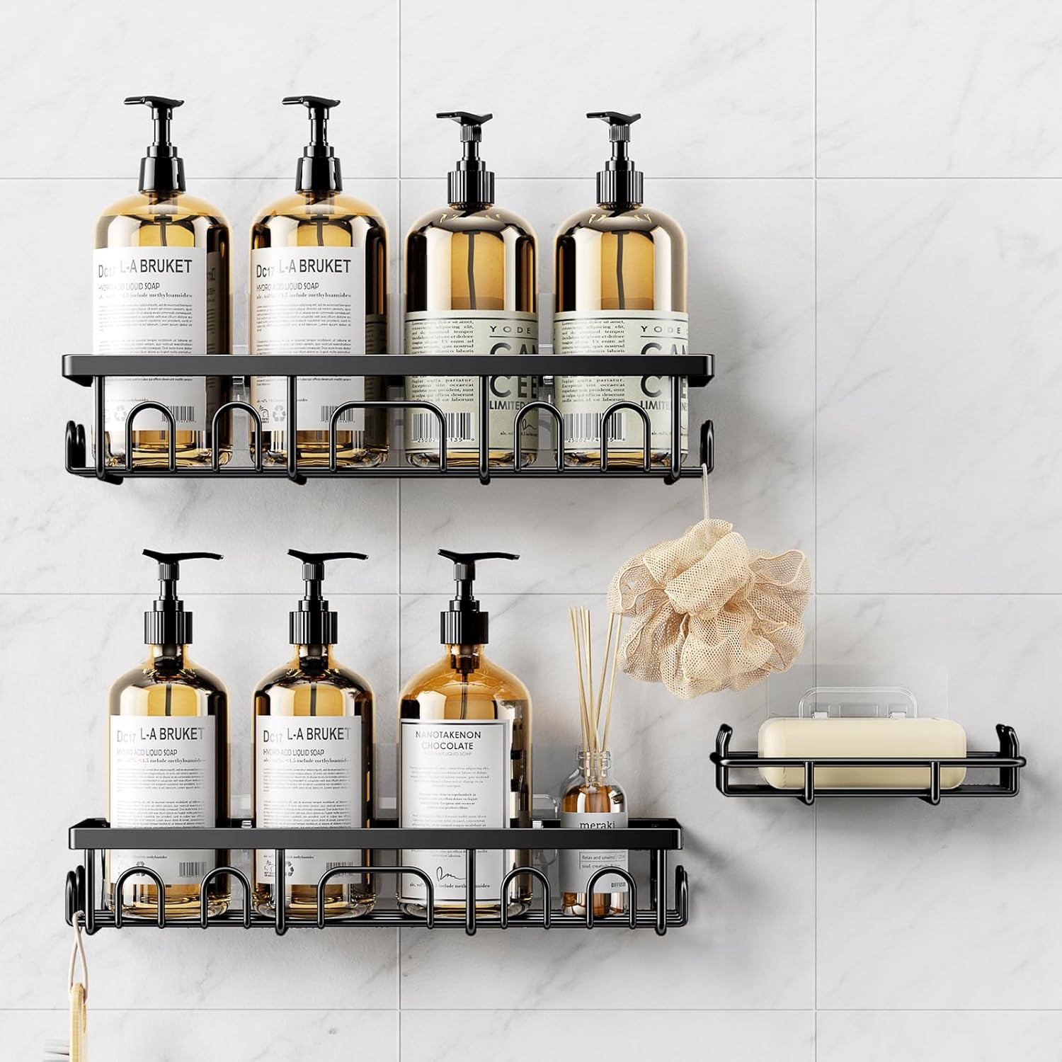 3 Pack Shower Shelves for Bathroom Rustproof Adhesive Organizer with Soap Holder gallery