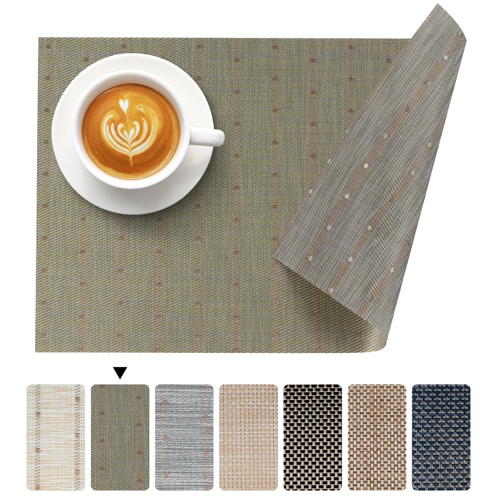 Placemats Both-Side Usable Green & Gray Durable Plastic Vinyl Set of 4 gallery