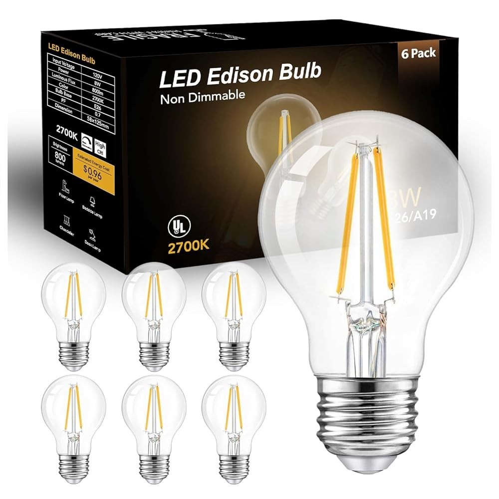 A19 Vintage LED Edison Bulbs, Non-Dimmable, 60W 12 Pack 2700k Warm White gallery