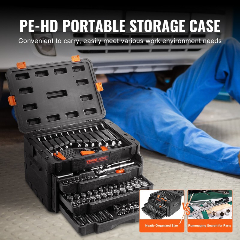 VEVOR Mechanics Tool Set and Socket Set 1/4in 3/8in 1/2 in Drive Sockets 450Pcs gallery