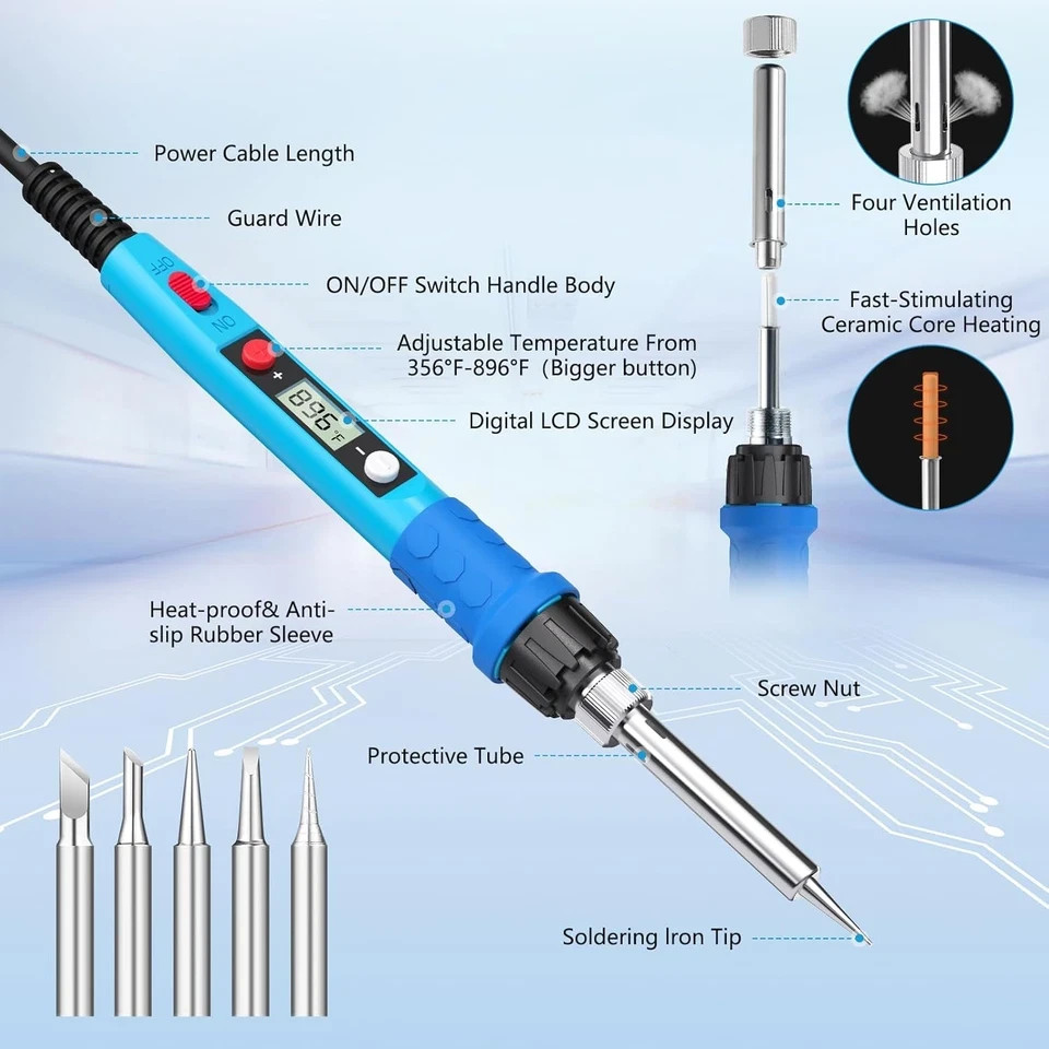 Soldering Iron Kit, 80W 110V LCD Digital Solder Iron Pen with Ceramic Heater, Po gallery