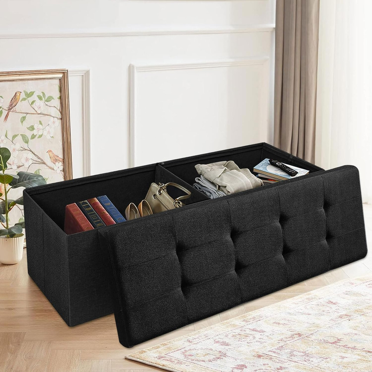 43" Black Storage Ottoman Bench - Versatile Folding Footrest & Chest Stool gallery