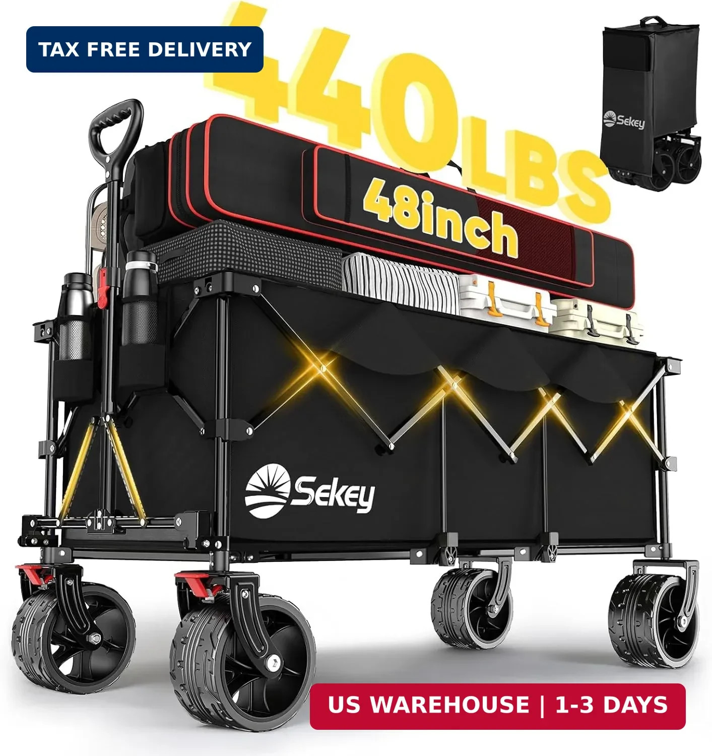 Sekey 48''L Collapsible Foldable Extended Wagon with 440lbs Weight Capacity, Hea gallery