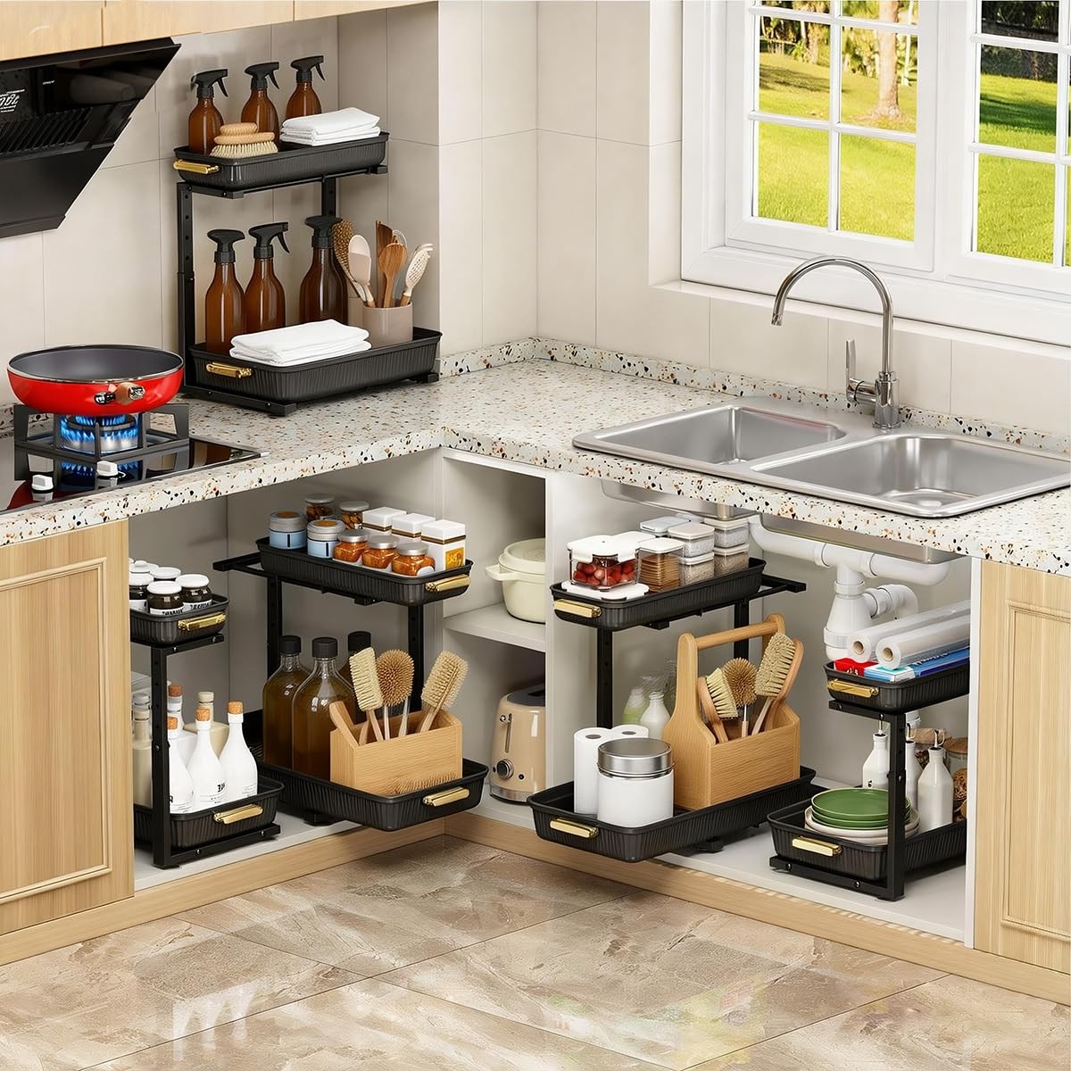 2 Tier Under Sink Organizer Sliding Storage Drawer for Kitchen Bathroom Cabinet gallery