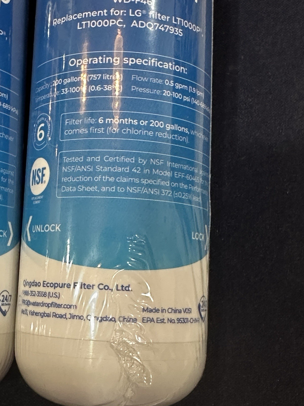 Waterdrop WD-F46 Replacement Refrigerator Water Filter New/Sealed gallery