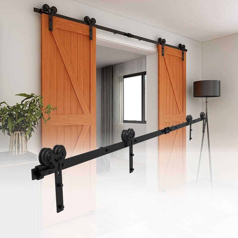 4-16FT Sliding Barn Door Hardware Track Kit & Adjustable Floor Guide for 1/2Door gallery