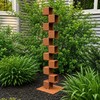 Tall Geometric Garden Sculpture – 45” Rusted Steel Cube Column, Modern Yard Art gallery