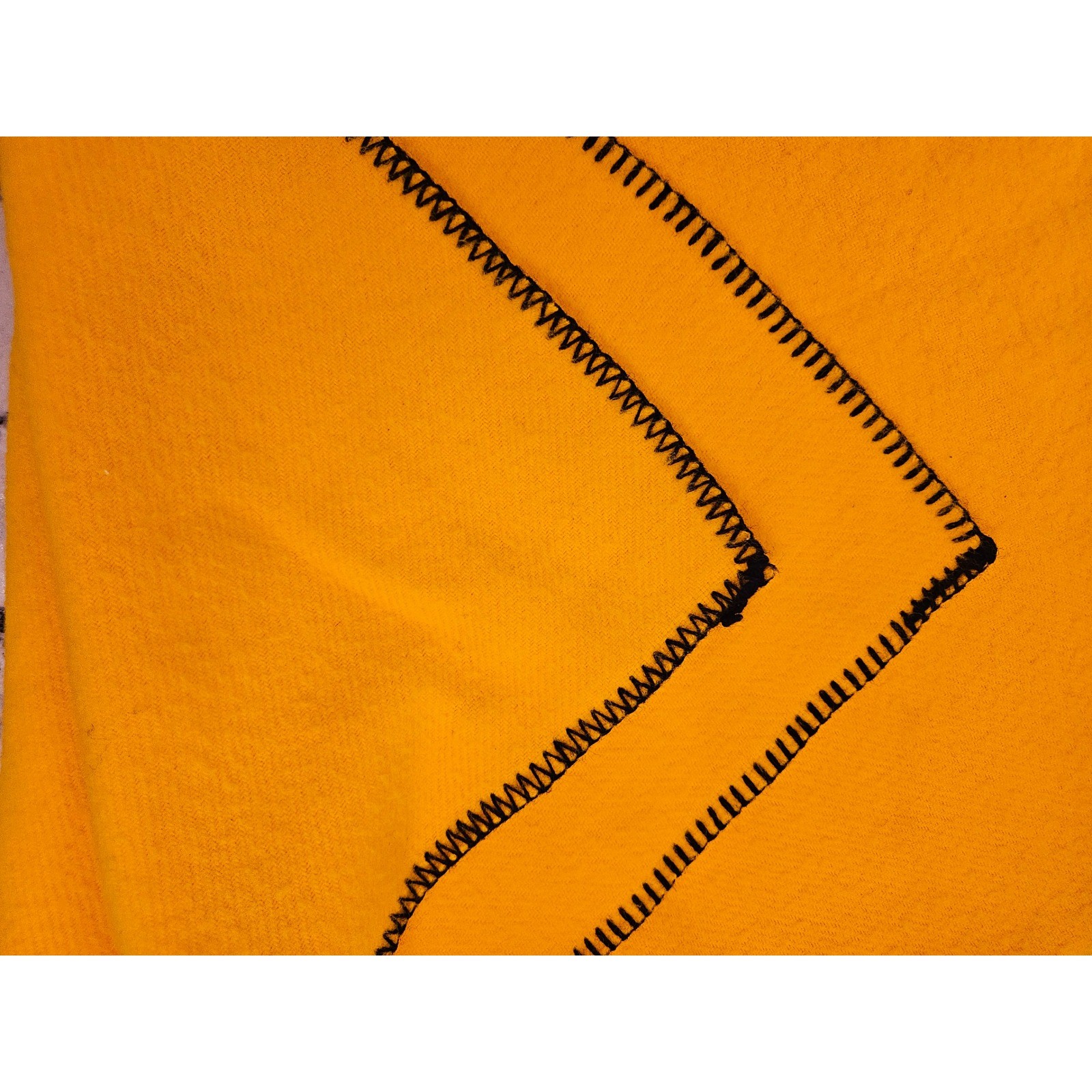 Vintage Faribo Fluff-Loomed Wool Blanket RARE Yellow Black Whipstitch 48x60 USA gallery