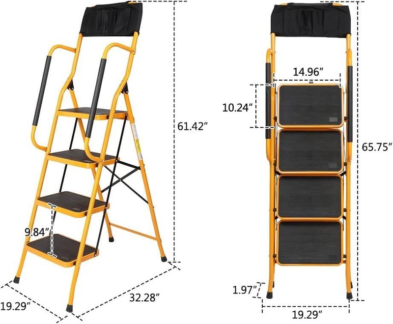 4 Step Ladder with Handrails & ToolBag, 330lbs Folding Step Stool for Kitchen US gallery