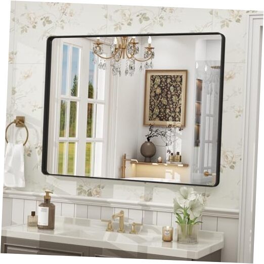 40x30 Inch Framed Bathroom Mirror for Wall, Matte Metal 40"L x 30"W Black gallery