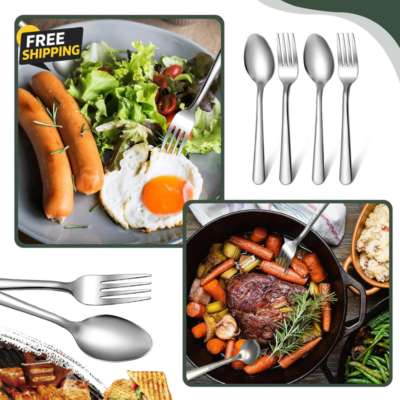 100 Pcs Forks and Spoons Silverware Set Bulk Stainless Steel Flatware Cutlery Se gallery