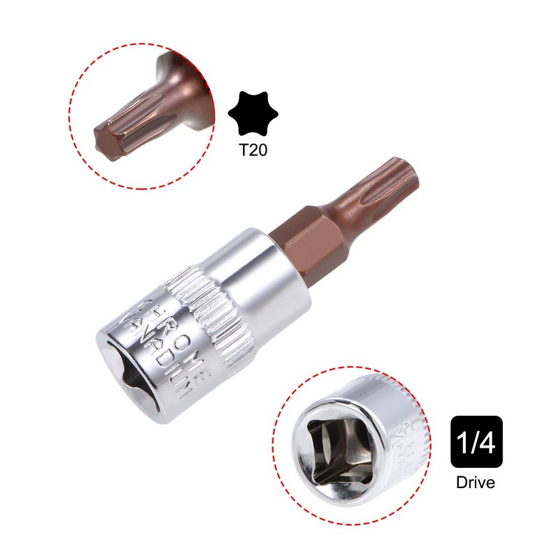 3Pcs 1/4-Inch Drive Bit Socket T20 Torx Socket S2 Steel 38mm Length gallery