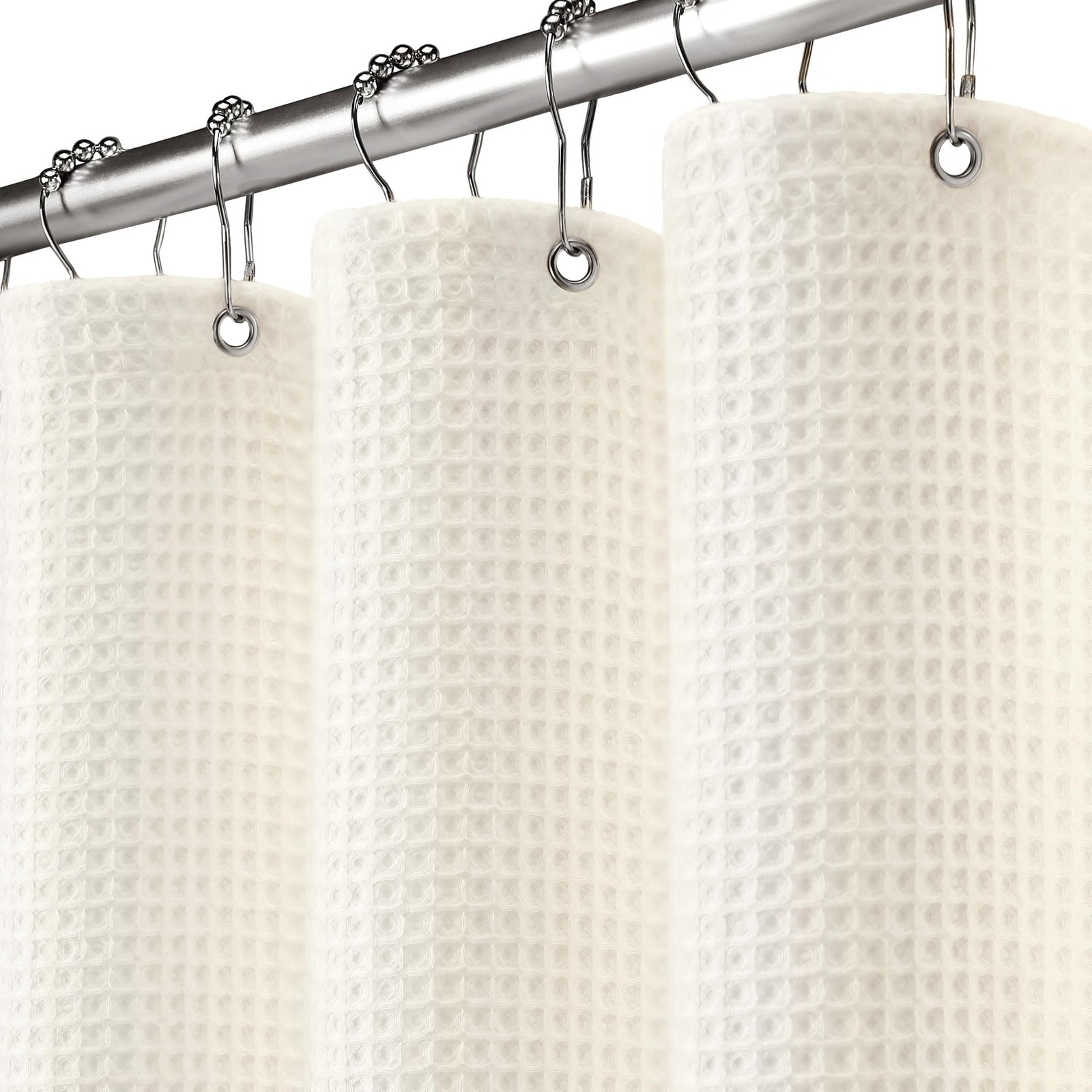 Long Waffle Shower Curtain - Ivory Cotton Texture Fabric Heavyweight Shower C... gallery