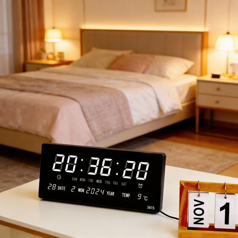 Large Screen Digital Wall Clock LED Display Desk Time Temperature Calendar Date gallery