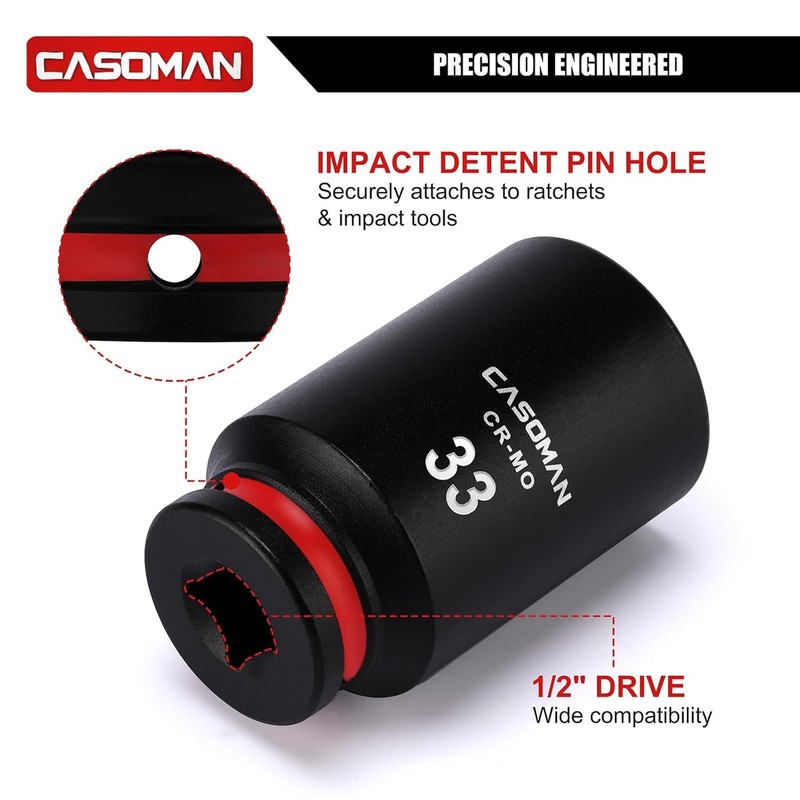 33mm Deep Impact Socket 1/2" Drive 6-Point Metric CR-MO Casoman Socket gallery