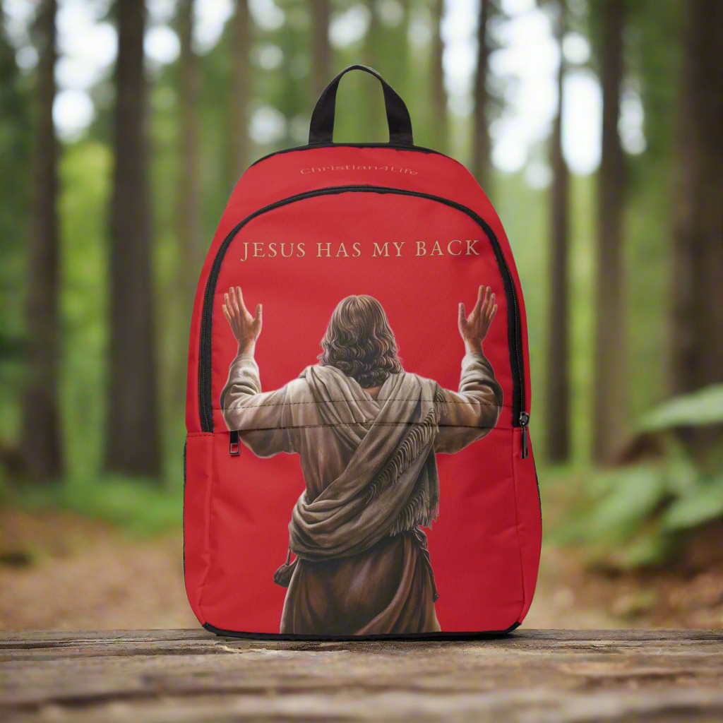 "Jesus Has My Back" Christian Backpack (Choose Red Shade)