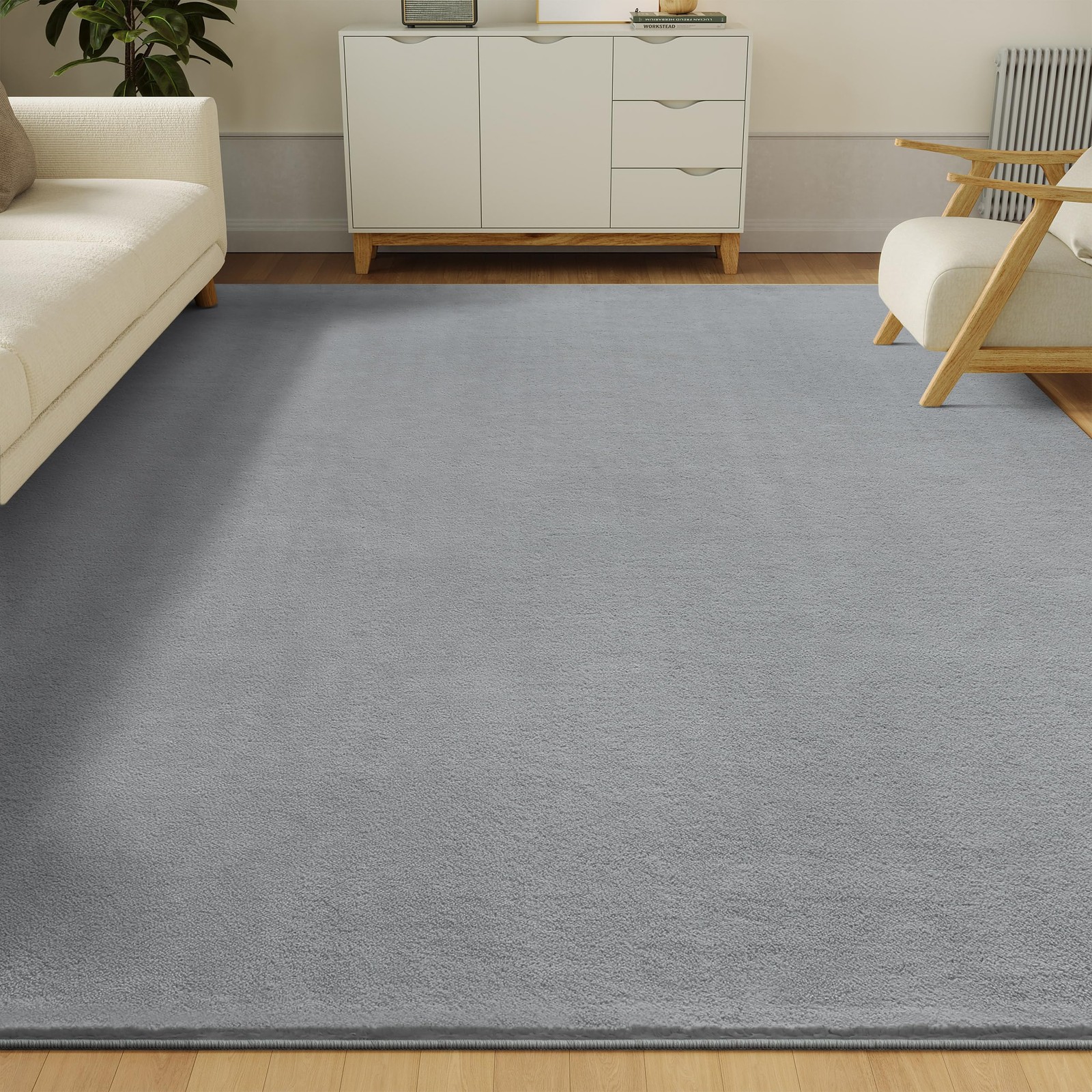 3x5 Grey Solid Faux Cashmere Medium Pile Washable Area Rug For Living Room gallery